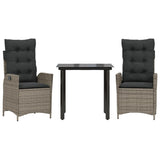 3 Piece Garden Dining Set with Cushions Grey Poly Rattan - Front View