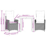 3 Piece Garden Dining Set with Cushions Grey Poly Rattan