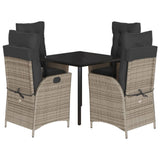 5 Piece Garden Dining Set with Cushions Grey Poly Rattan