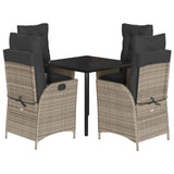 5 Piece Garden Dining Set with Cushions Grey Poly Rattan - Front View