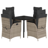 5 Piece Garden Dining Set with Cushions Grey Poly Rattan - Front View