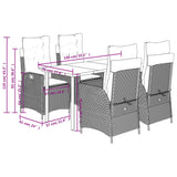 5 Piece Garden Dining Set with Cushions Grey Poly Rattan