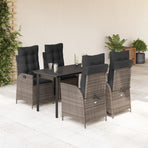 5 Piece Garden Dining Set with Cushions Grey Poly Rattan