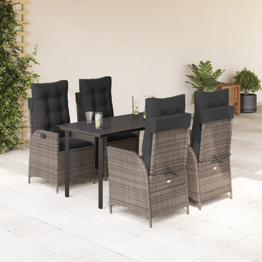 5 Piece Garden Dining Set with Cushions Grey Poly Rattan