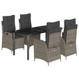 5 Piece Garden Dining Set with Cushions Grey Poly Rattan - Front View