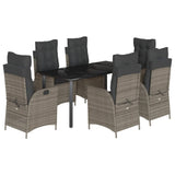 7 Piece Garden Dining Set with Cushions Grey Poly Rattan - Front View