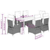 7 Piece Garden Dining Set with Cushions Grey Poly Rattan - Extra Image