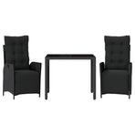 3 Piece Garden Dining Set with Cushions Black Poly Rattan