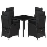 5 Piece Garden Dining Set with Cushions Black Poly Rattan - Front View