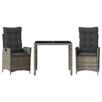 3 Piece Garden Dining Set with Cushions Grey Poly Rattan