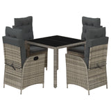 5 Piece Garden Dining Set with Cushions Grey Poly Rattan