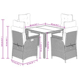 5 Piece Garden Dining Set with Cushions Grey Poly Rattan - Extra Image