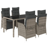 5 Piece Garden Dining Set with Cushions Grey Poly Rattan - Front View