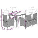 7 Piece Garden Dining Set with Cushions Grey Poly Rattan