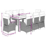 9 Piece Garden Dining Set with Cushions Grey Poly Rattan