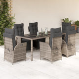 9 Piece Garden Dining Set with Cushions Grey Poly Rattan