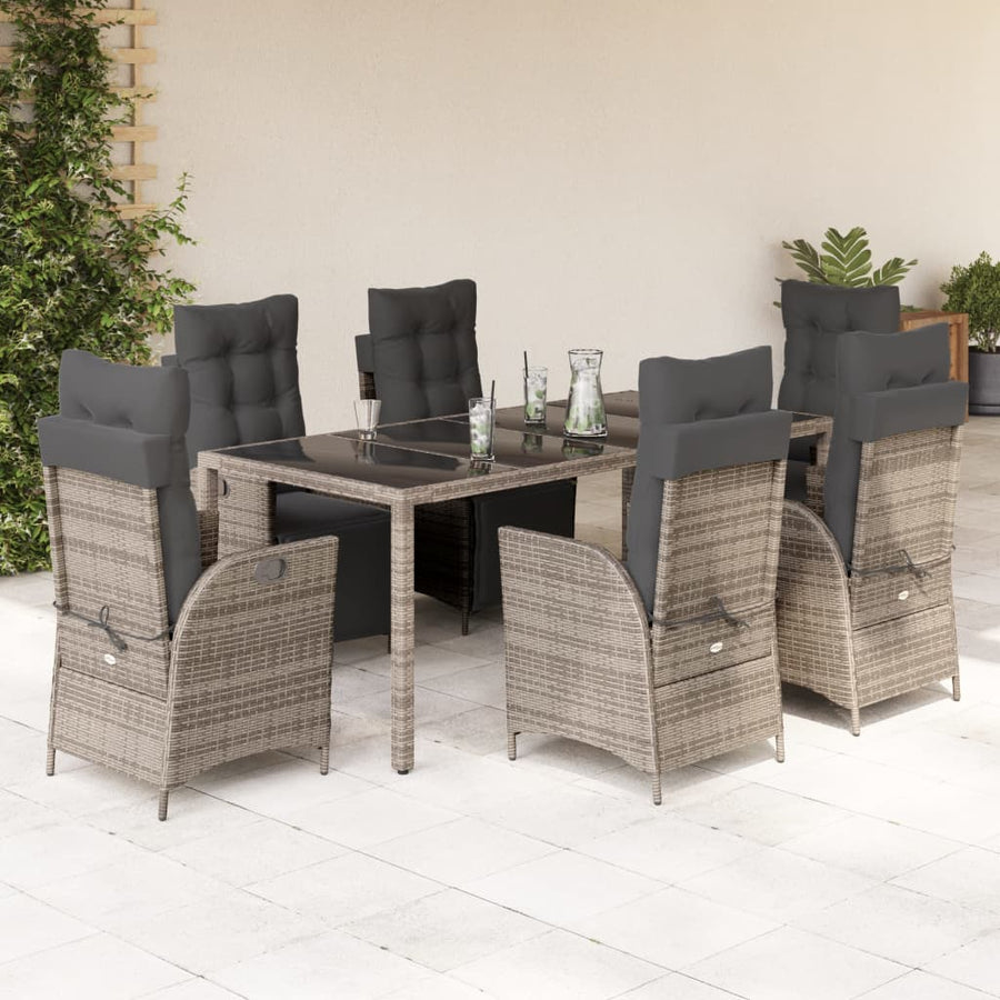 9 Piece Garden Dining Set with Cushions Grey Poly Rattan