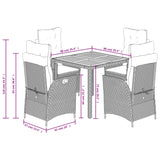 5 Piece Garden Dining Set with Cushions Black Poly Rattan - Extra Image