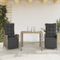 3 Piece Garden Dining Set with Cushions Grey Poly Rattan