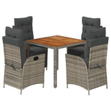 5 Piece Garden Dining Set with Cushions Grey Poly Rattan - Front View