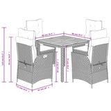 5 Piece Garden Dining Set with Cushions Grey Poly Rattan - Low Angle