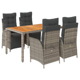 5 Piece Garden Dining Set with Cushions Grey Poly Rattan - Front View
