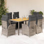 7 Piece Garden Dining Set with Cushions Grey Poly Rattan