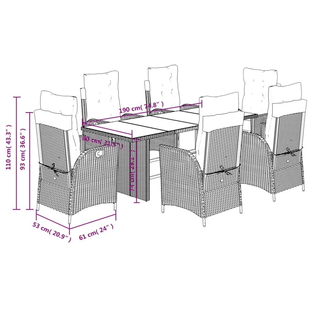 7 Piece Garden Dining Set with Cushions Black Poly Rattan