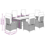 7 Piece Garden Dining Set with Cushions Black Poly Rattan