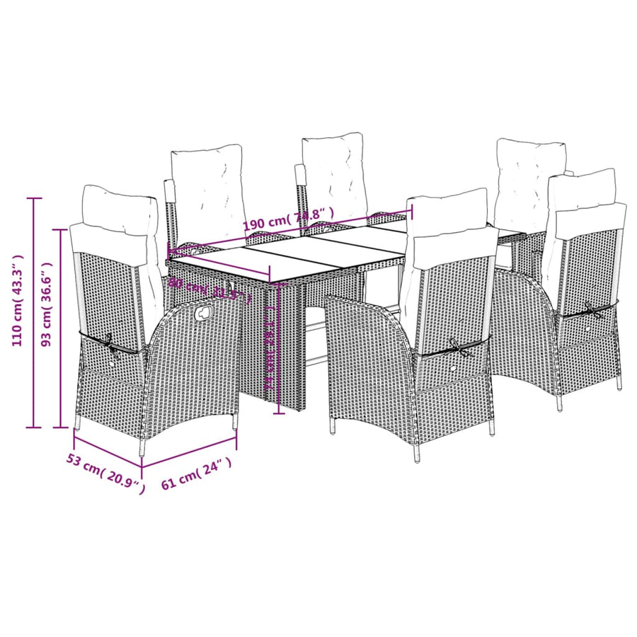 7 Piece Garden Dining Set with Cushions Black Poly Rattan