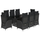 9 Piece Garden Dining Set with Cushions Black Poly Rattan