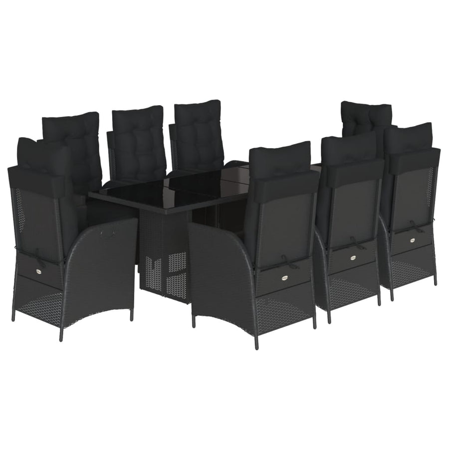 9 Piece Garden Dining Set with Cushions Black Poly Rattan