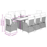 9 Piece Garden Dining Set with Cushions Black Poly Rattan