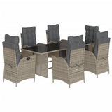 7 Piece Garden Dining Set with Cushions Grey Poly Rattan - Front View