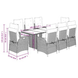 9 Piece Garden Dining Set with Cushions Grey Poly Rattan - Extra Image