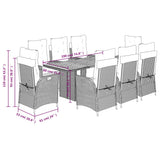 9 Piece Garden Dining Set with Cushions Black Poly Rattan