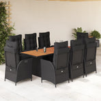 9 Piece Garden Dining Set with Cushions Black Poly Rattan