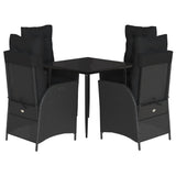 5 Piece Garden Dining Set with Cushions Black Poly Rattan