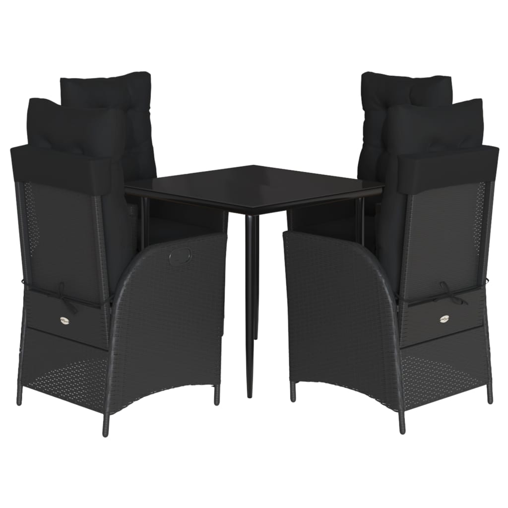 5 Piece Garden Dining Set with Cushions Black Poly Rattan