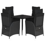 5 Piece Garden Dining Set with Cushions Black Poly Rattan - Front View