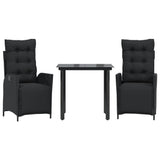 3 Piece Garden Dining Set with Cushions Black Poly Rattan