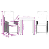 3 Piece Garden Dining Set with Cushions Black Poly Rattan - Extra Image