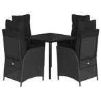 5 Piece Garden Dining Set with Cushions Black Poly Rattan