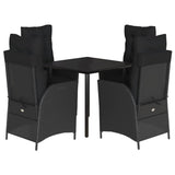 5 Piece Garden Dining Set with Cushions Black Poly Rattan - Front View