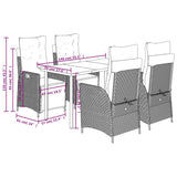 5 Piece Garden Dining Set with Cushions Black Poly Rattan - Extra Image