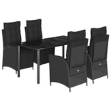 5 Piece Garden Dining Set with Cushions Black Poly Rattan - Front View