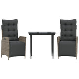 3 Piece Garden Dining Set with Cushions Grey Poly Rattan - Front View