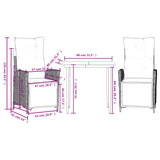 3 Piece Garden Dining Set with Cushions Grey Poly Rattan - Extra Image