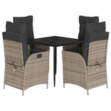 5 Piece Garden Dining Set with Cushions Grey Poly Rattan - Front View