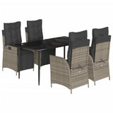 5 Piece Garden Dining Set with Cushions Grey Poly Rattan - Front View